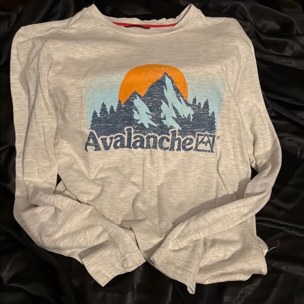 Avalanche White Shirt with Mountain and Orange Sun